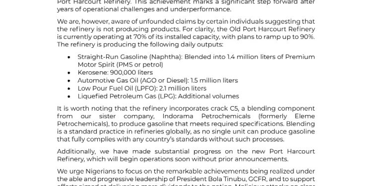 PH Refinery: Steer Clear of Malicious Claims, Focus on Progress Made, NNPCL Admonish Nigerians