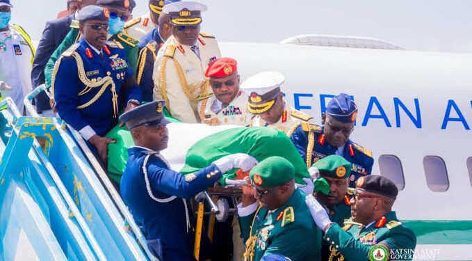 President Tinubu receives ex-president Buhari’s remains in Katsina airport