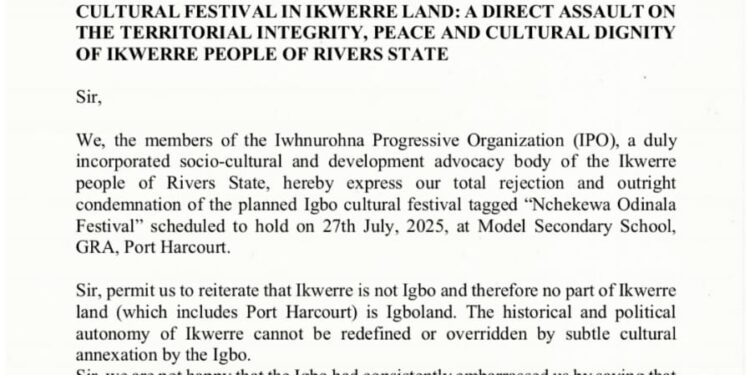 Protest Letter Written to Stop Igbo People from Holding Igbo Cultural Day in Ikwerre Land